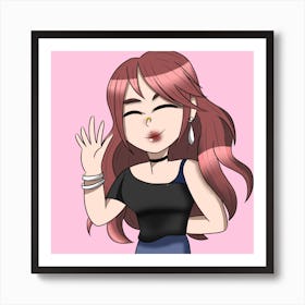 Girl With Pink Hair Art Print