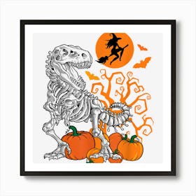 Halloween Boys Dinosaur Skeleton T Rex Scary Witch Moon Art Print