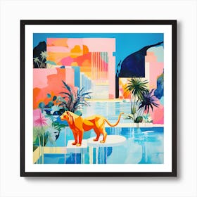 Lion In The Pool Art Print