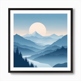 Misty mountains background in blue tone 42 Art Print