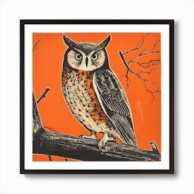 Retro Bird Lithograph Eastern Screech Owl 1 Art Print