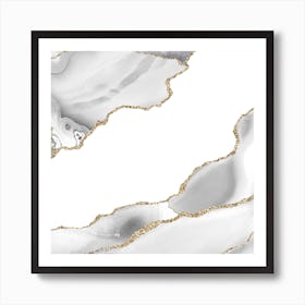 White & Gold Agate Texture 07 Art Print