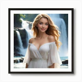 Beautiful Bride By The Waterfall Art Print