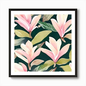 Botanical Wall Art Flowers Pink Magnolias #2 Art Print