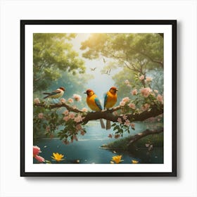 Birds On A Branch Art Print