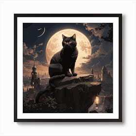 Fantasy Castle Black Cat Art Print