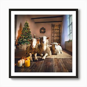 Firefly Sheep, Family, Meeting, Christmas, Candles, Christmas Tree, Baubles, Star, Festive, Holiday, (1) Art Print