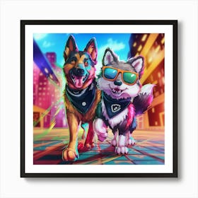 Two Dogs In Sunglasses Art Print