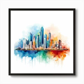 Abu Dhabi Skyline Watercolor Painting 2 Art Print