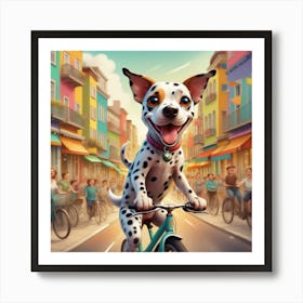 Dalmatian Riding A Bike Art Print