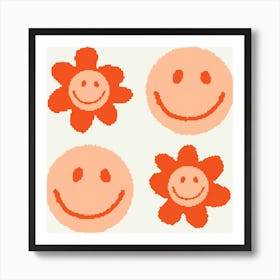 Peach Fuzz Smiley Faces, Groovy Design Art Print