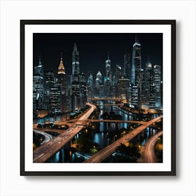 Chicago Cityscape At Night Art Print