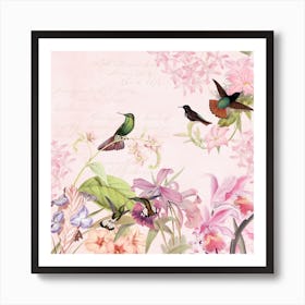 Hummingbirds And Tropical Flowers Art Print