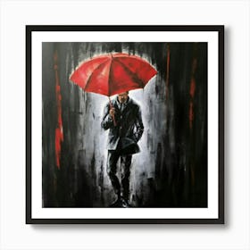 Man With Red Umbrella 3 Art Print