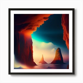 Waterfall In A Cave Art Print