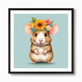 Floral Baby Hamster Nursery Illustration (5) Art Print