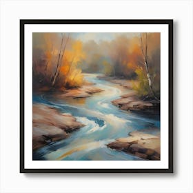 An abstract painting of a river, with bold brushstrokes and a mix of warm and cool tones, evoking a sense of movement and tranquility. 1 Art Print