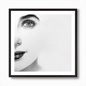 The Half Series: Elizabeth Taylor Minimal Black and White Monochrome Pencil Portrait Art Print