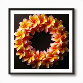 A Stunning Arrangement of Pink and Yellow Frangipani Flowers, Meticulously Crafted into a Circle, Capturing the Essence of Tropical Beauty and Creating a Symbol of Aloha Spirit Art Print