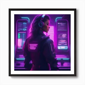 Futuristic Girl With Headphones Affiche