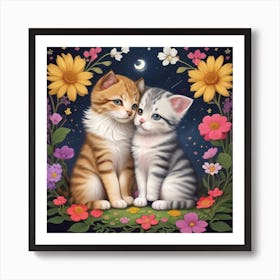 Two Kittens In Flowers Art Print