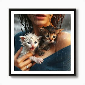 Kittens In The Rain 8 Art Print