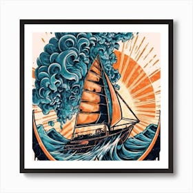 A sailing boat in the middle of the sea Art Print