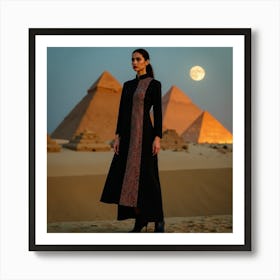 Egyptian Woman In Front Of Pyramids 2 Art Print