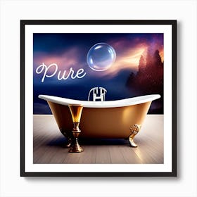 Bathroom sign “pure”, bubble and bathtub Art Print