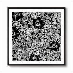 Bloom Flowers Black Art Print