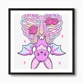 Limited Edition Kawaii Pastel Goth Cute Creepy Bat Skeleton Art Print