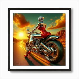 Robot Girl On A Motorcycle Art Print