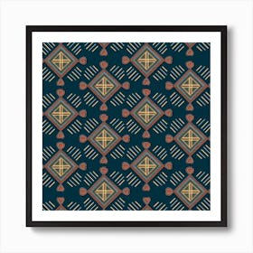 Abstract Egyptian Pattern Design inspired by the Nubian Culture With Dark Blue Green Background  Art Print