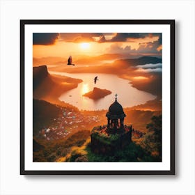 Sunrise Over A Temple Art Print