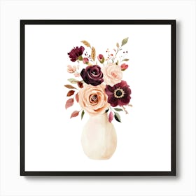 Watercolor Blush Burgundy Flower Arrangement 2 Art Print