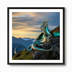 Firefly Majestic Iridescent Dragon On Mountain Peak 58629 (2) Art Print