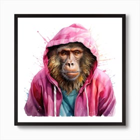 Watercolour Cartoon Baboon In A Hoodie 2 Art Print