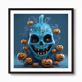 Scary Blue Halloween Skull Art Print