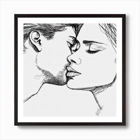 Loved - Couple Kissing One Line Art Art Print