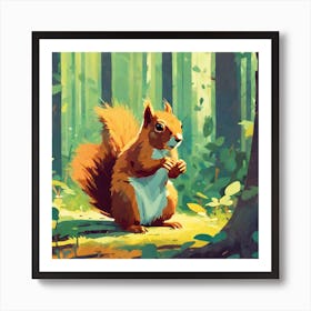 Squirrel In Forest Golden Ratio Fake Detail Trending Pixiv Fanbox Acrylic Palette Knife Style O (3) Art Print