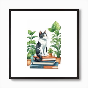 Cat On Books Art Print