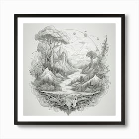 Landscape With Trees And Mountains Poster