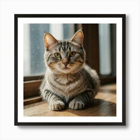 Cat Sitting In Front Of Window Art Print