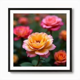 A Vibrant Rose Garden In Full Bloom, Showcasing Various Colors Of Roses 1 Art Print