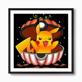 Pikachu In Pumpkin Ball - Pokemon Halloween Art Print