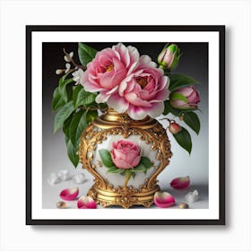 Roses in Antique fuchsia jar 1 Art Print