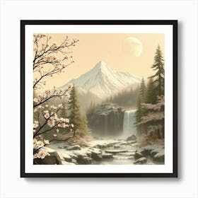 Waterfall In The Mountains 5 Art Print