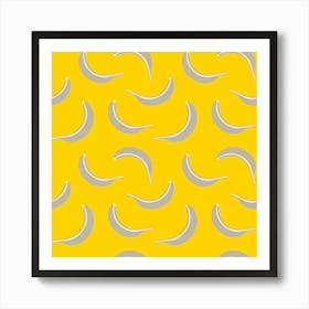 BANANA SMOOTHIE Fun Retro Fresh Tropical Fruit in Gray and Cream on Bright Yellow Art Print