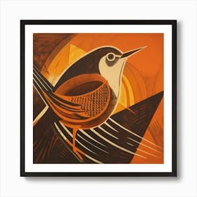 Retro Bird Lithograph Sparrow 1 Art Print