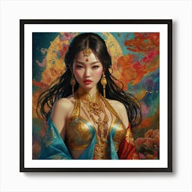 Chinese Woman The Magic of Watercolor: A Deep Dive into Undine, the Stunningly Beautiful Asian Goddess 1 Art Print